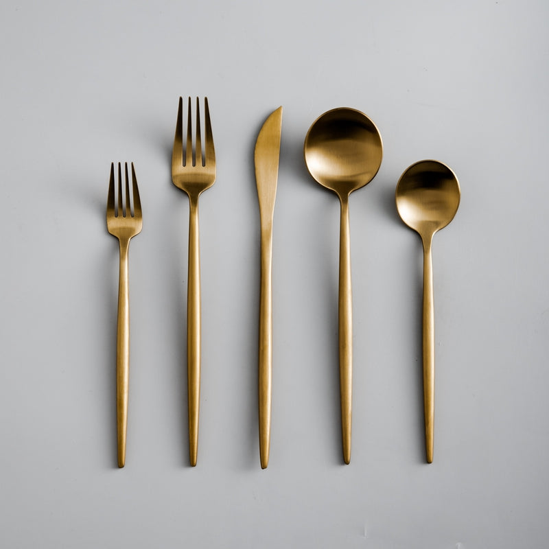 Titanium-Coated 18/10 Stainless Steel Flatware Set, Matte Silverware Service for 4 to 16, Dishwasher-Safe Forks, Knives & Spoons | Lonoma