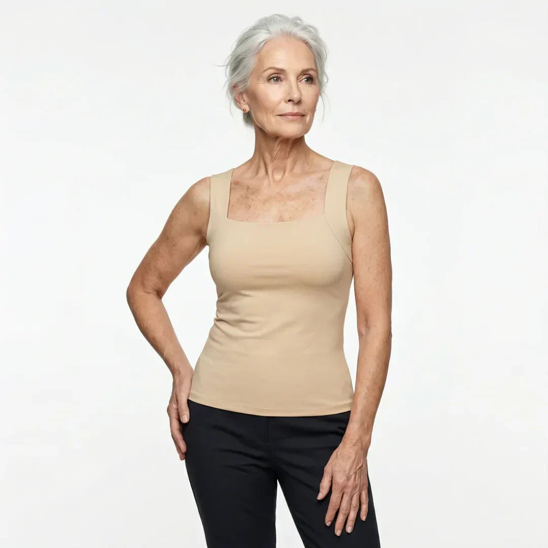 Built-In Support Camisole Top with Integral Bra in Stretch Jersey for Effortless Everyday Layering and Standalone Comfort | Koossa