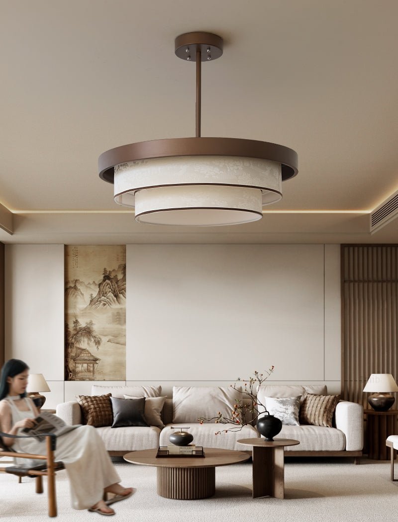 Layered Fabric Ring Pendant Light Bronze Frame LED Indoor Ceiling Fixture for Dining Entryway | Lonoma