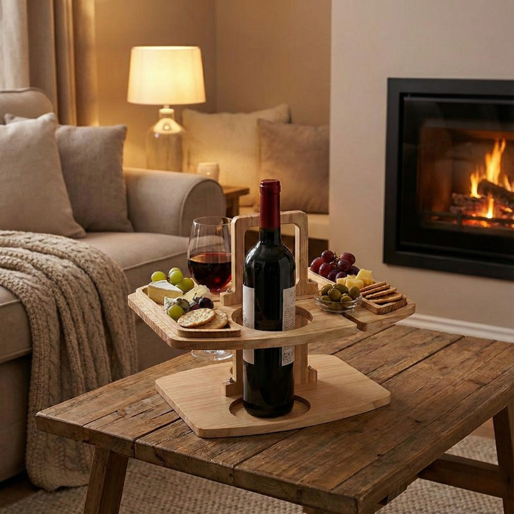 Table à Vin Pliante en Bois Naturel pour Extérieur Pique-Nique Apéritif Jardin Terrasse Balcon Élégante | Koossa