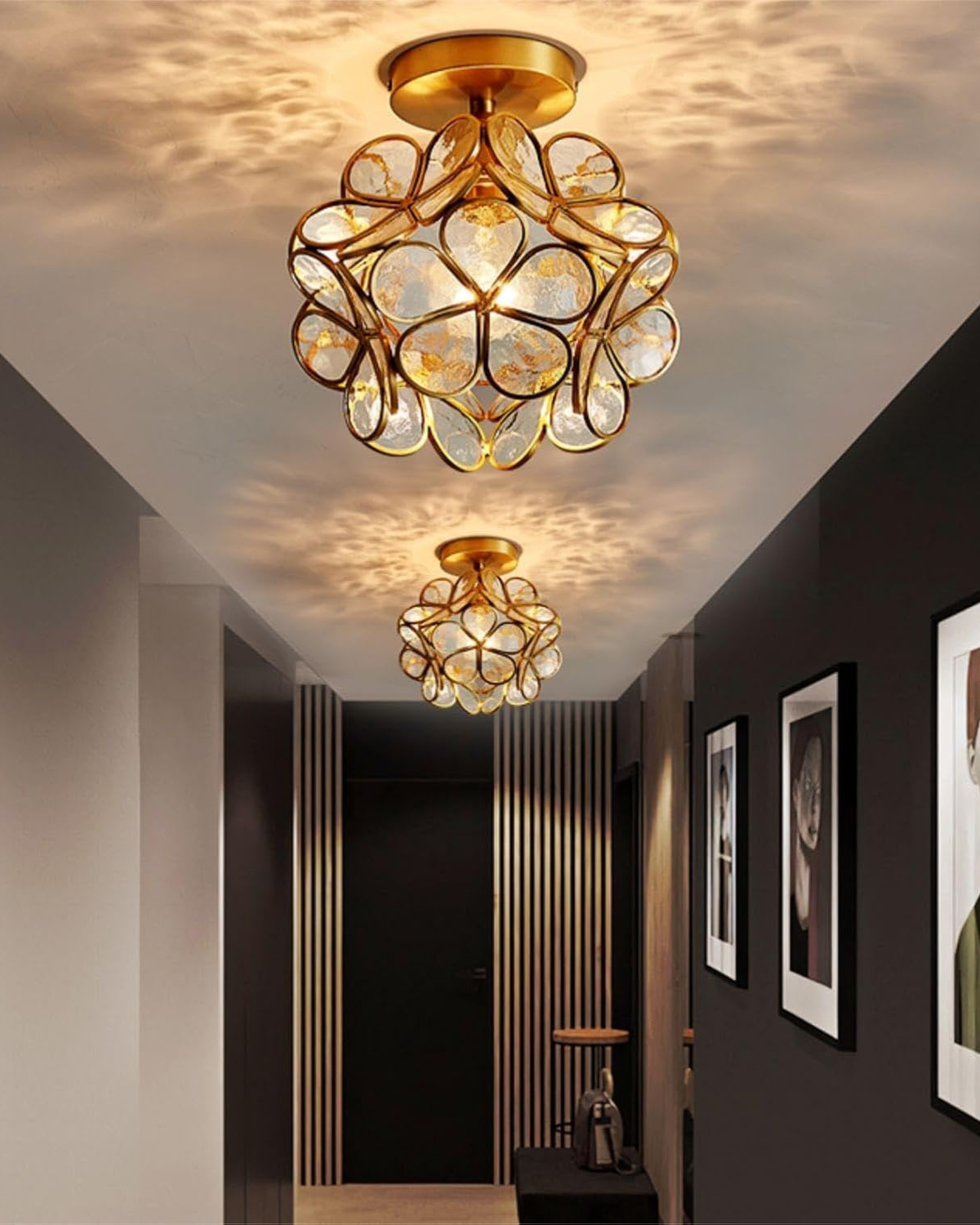 Flower Ceiling Light Flush Mount 8-Inch Gold & Acrylic LED Fixture for Bedroom Hallway Living Room Entry Modern Floral Design | Lonoma