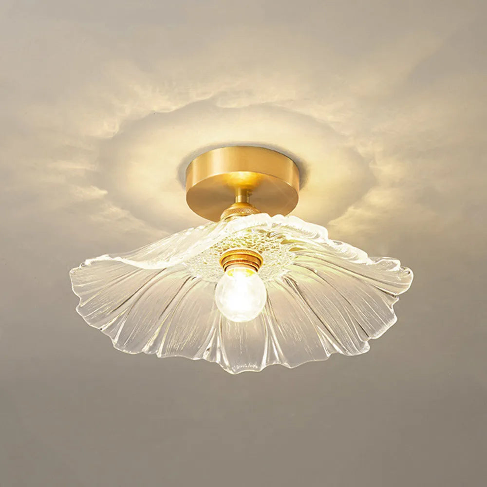 Floral Glass Flush Mount or Drop Ceiling Light with Brass Accents – Clear, Green or Pink Petal Shades for Bedroom, Dining Room | Lonoma
