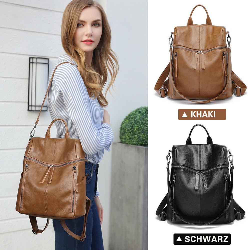 Women's Black Leather Backpack — Large Capacity Daypack for Work, Travel & Everyday Use | Koossa