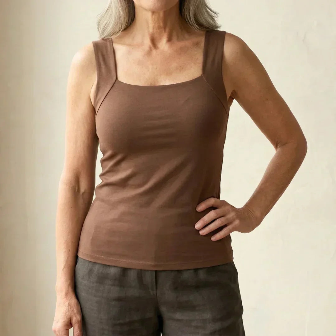 Built-In Support Camisole Top with Integral Bra in Stretch Jersey for Effortless Everyday Layering and Standalone Comfort | Koossa