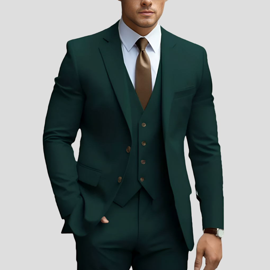 Men's Beige Three-Piece Slim Fit Suit — Formal Wedding Suit for Grooms & Groomsmen | Koossa