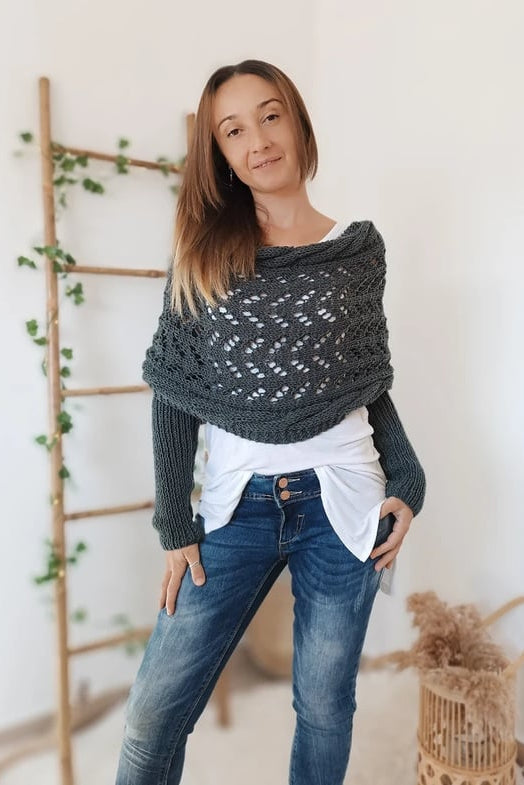 Women's Off-Shoulder Knit Shrug — Open-Weave Layering Wrap for Autumn & Winter Casual Elegance | Koossa