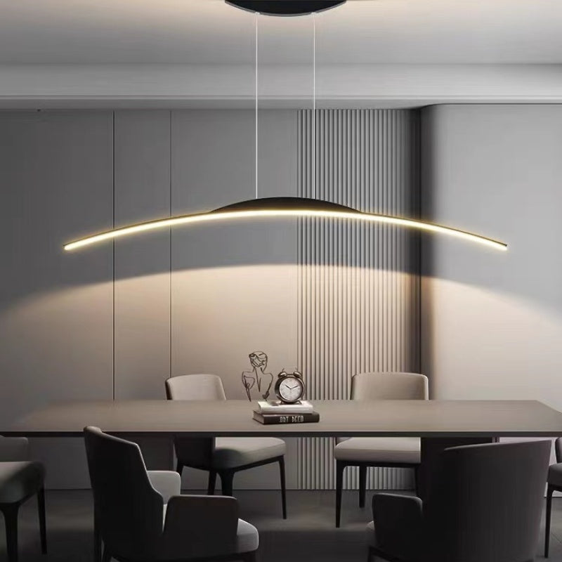 LED Curved Bar Pendant Light Black Gold Dimmable Hanging Fixture Modern Kitchen Island Dining Living Room Adjustable Ceiling Lamp | Lonoma