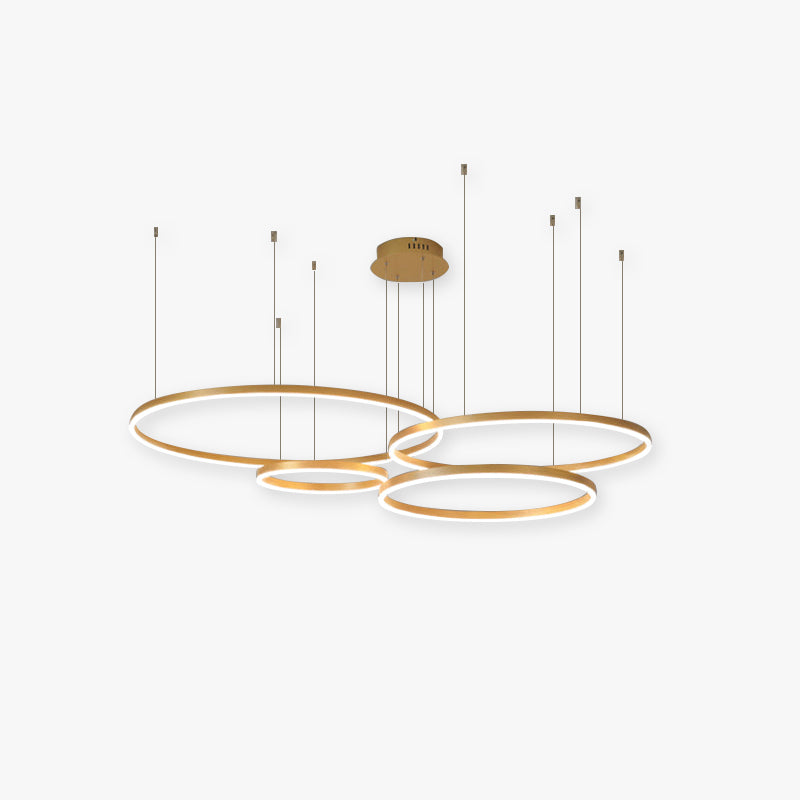 Suspension LED anneaux métalliques dorés, noirs ou café pour salle à manger, salon et chambre moderne | Koossa