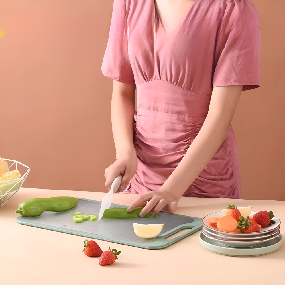 Reversible Cutting Board with Stainless Steel and Rice Fiber Surfaces Plus Built-In Garlic Grater for Meat Vegetables Fruit Kitchen Prep | Lonoma