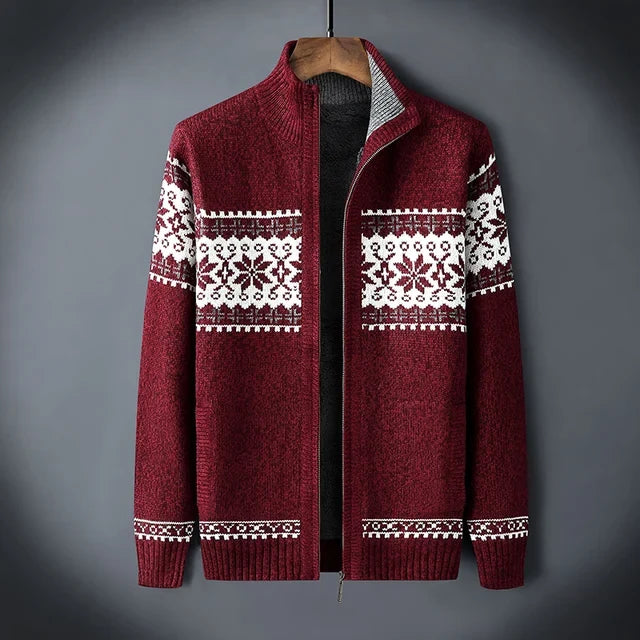 Men's Zip-Up Cardigan with Fair Isle Pattern and Stand Collar for Fall and Winter Layering | Lonoma