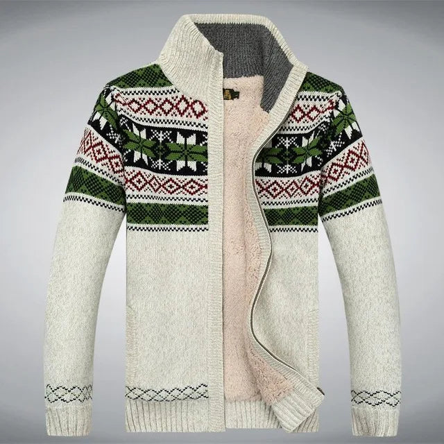 Men's Zip-Up Cardigan with Fair Isle Pattern and Stand Collar for Fall and Winter Layering | Lonoma