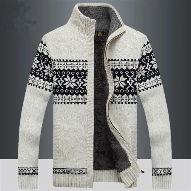 Men's Zip-Up Cardigan with Fair Isle Pattern and Stand Collar for Fall and Winter Layering | Lonoma