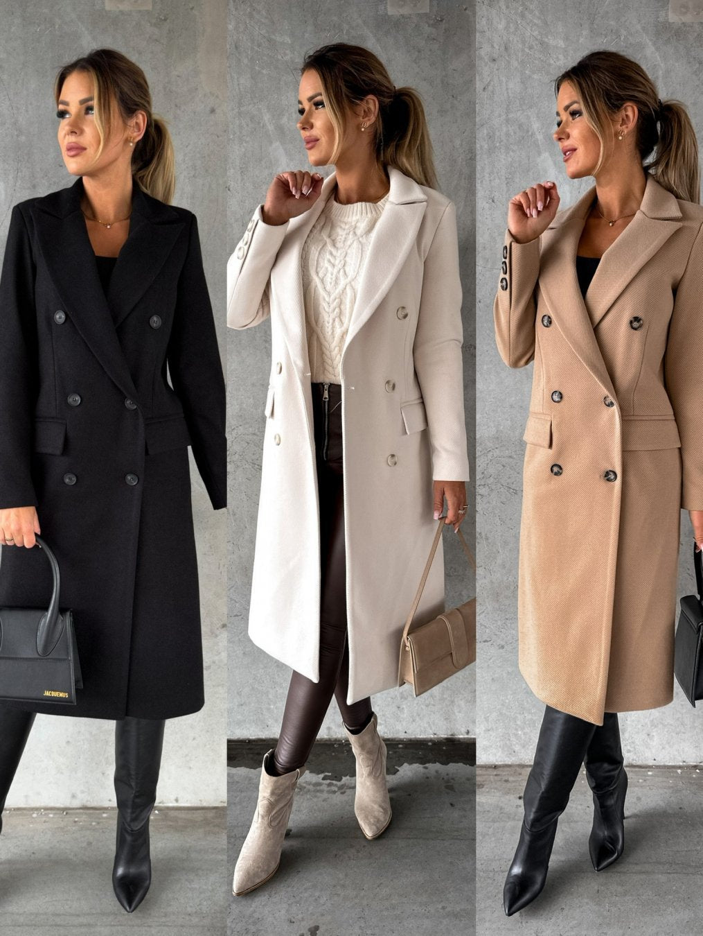 Women's Double-Breasted Jacket with Long Sleeves — Classic Tailored Outerwear for Autumn & Winter | Koossa