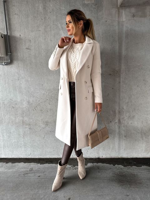 Women's Double-Breasted Jacket with Long Sleeves — Classic Tailored Outerwear for Autumn & Winter | Koossa