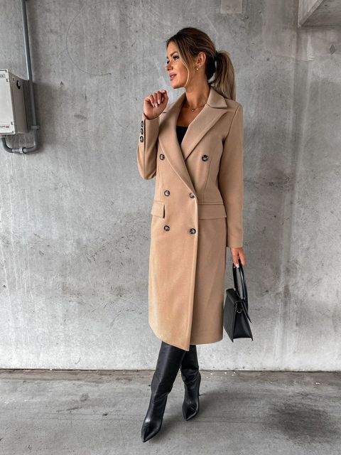 Women's Double-Breasted Jacket with Long Sleeves — Classic Tailored Outerwear for Autumn & Winter | Koossa