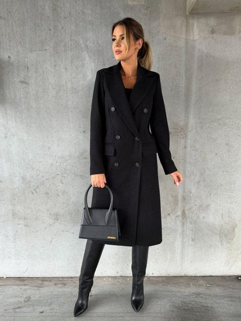 Women's Double-Breasted Jacket with Long Sleeves — Classic Tailored Outerwear for Autumn & Winter | Koossa