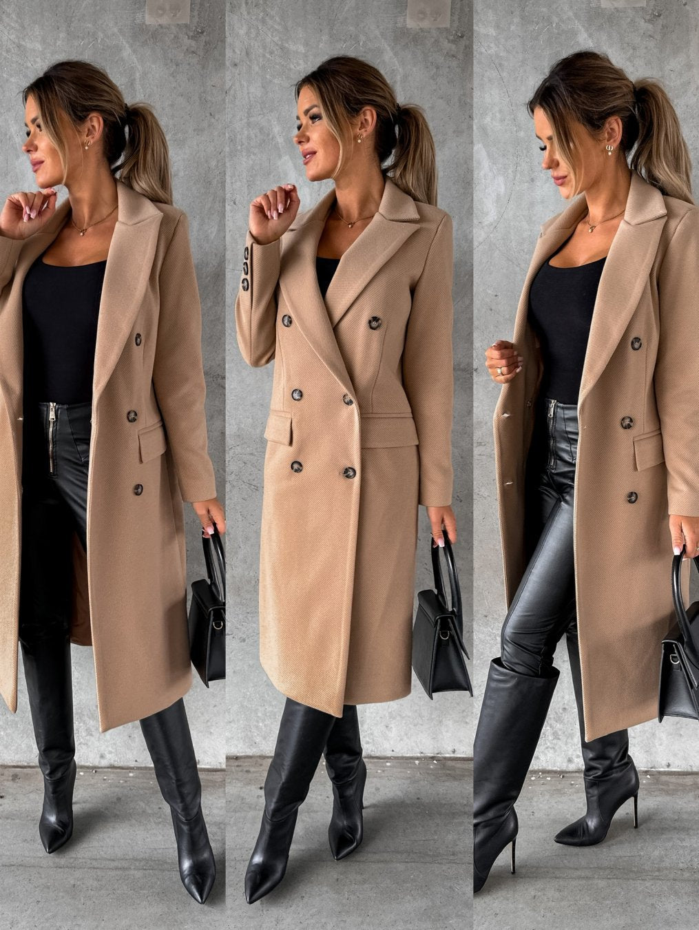 Women's Double-Breasted Jacket with Long Sleeves — Classic Tailored Outerwear for Autumn & Winter | Koossa
