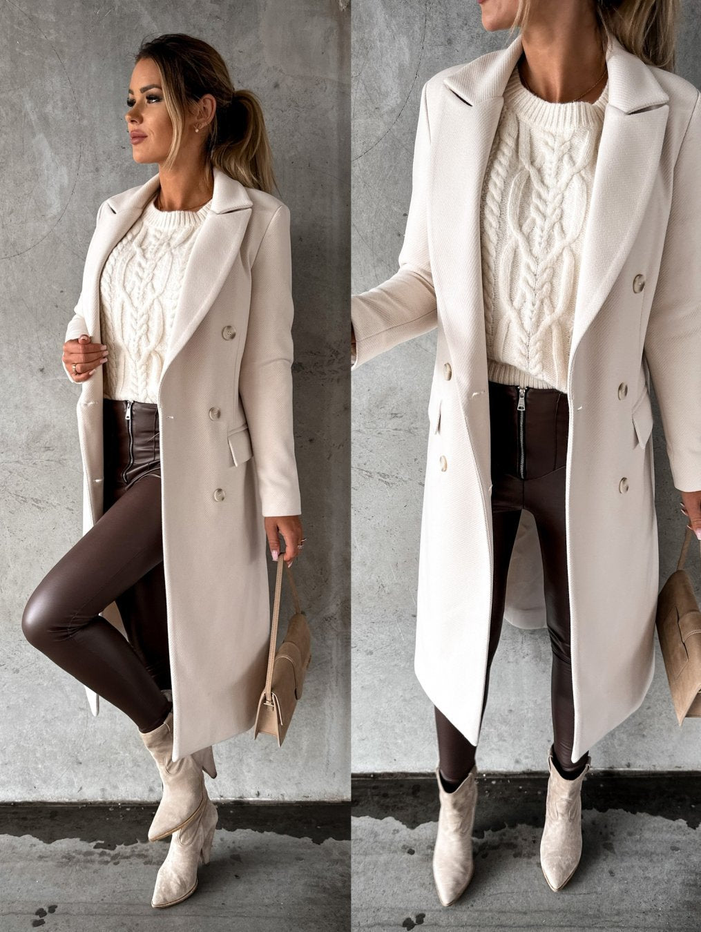 Women's Double-Breasted Jacket with Long Sleeves — Classic Tailored Outerwear for Autumn & Winter | Koossa