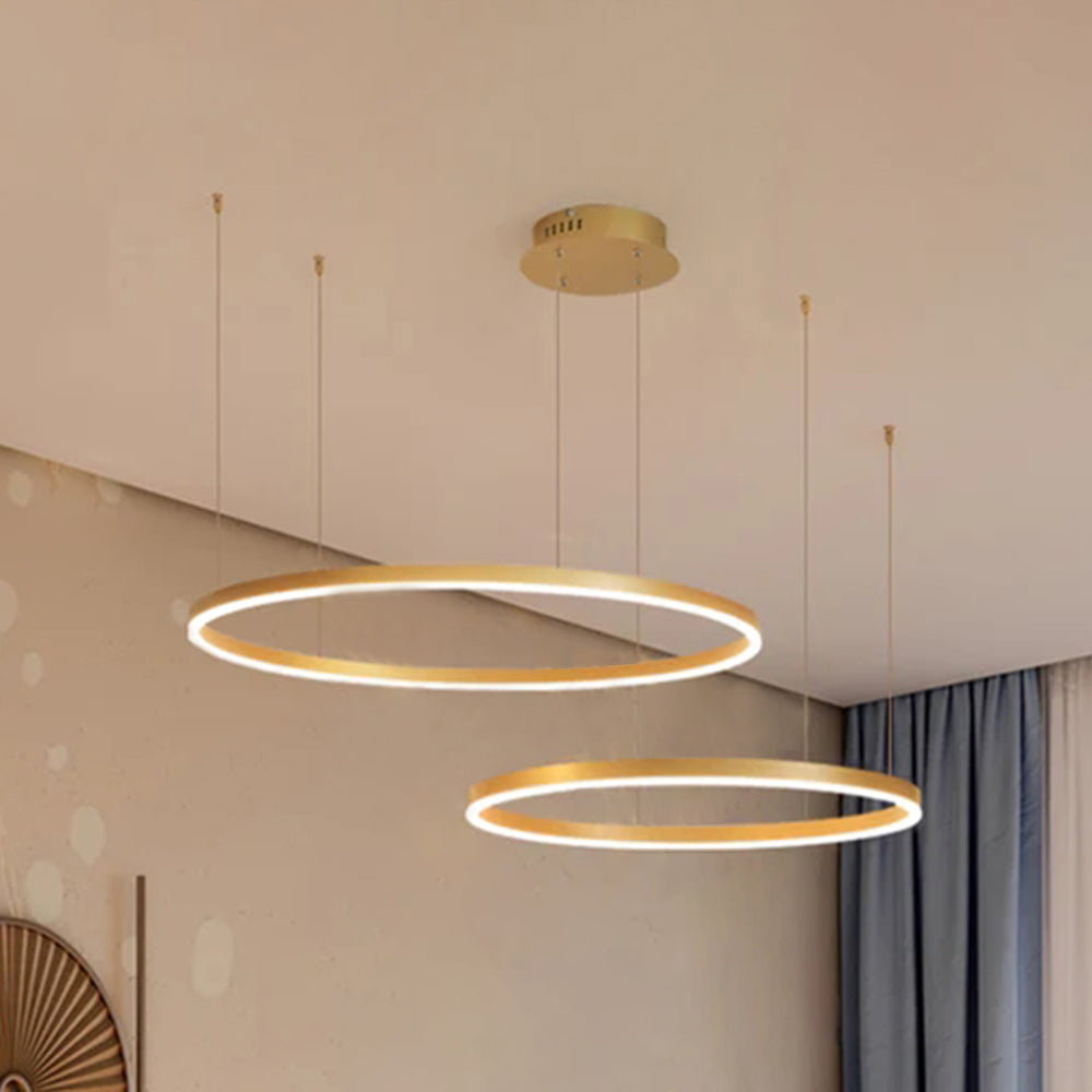 Suspension LED cercles multiples en métal noir doré ou moka pour salon salle à manger chambre dimable | Koossa