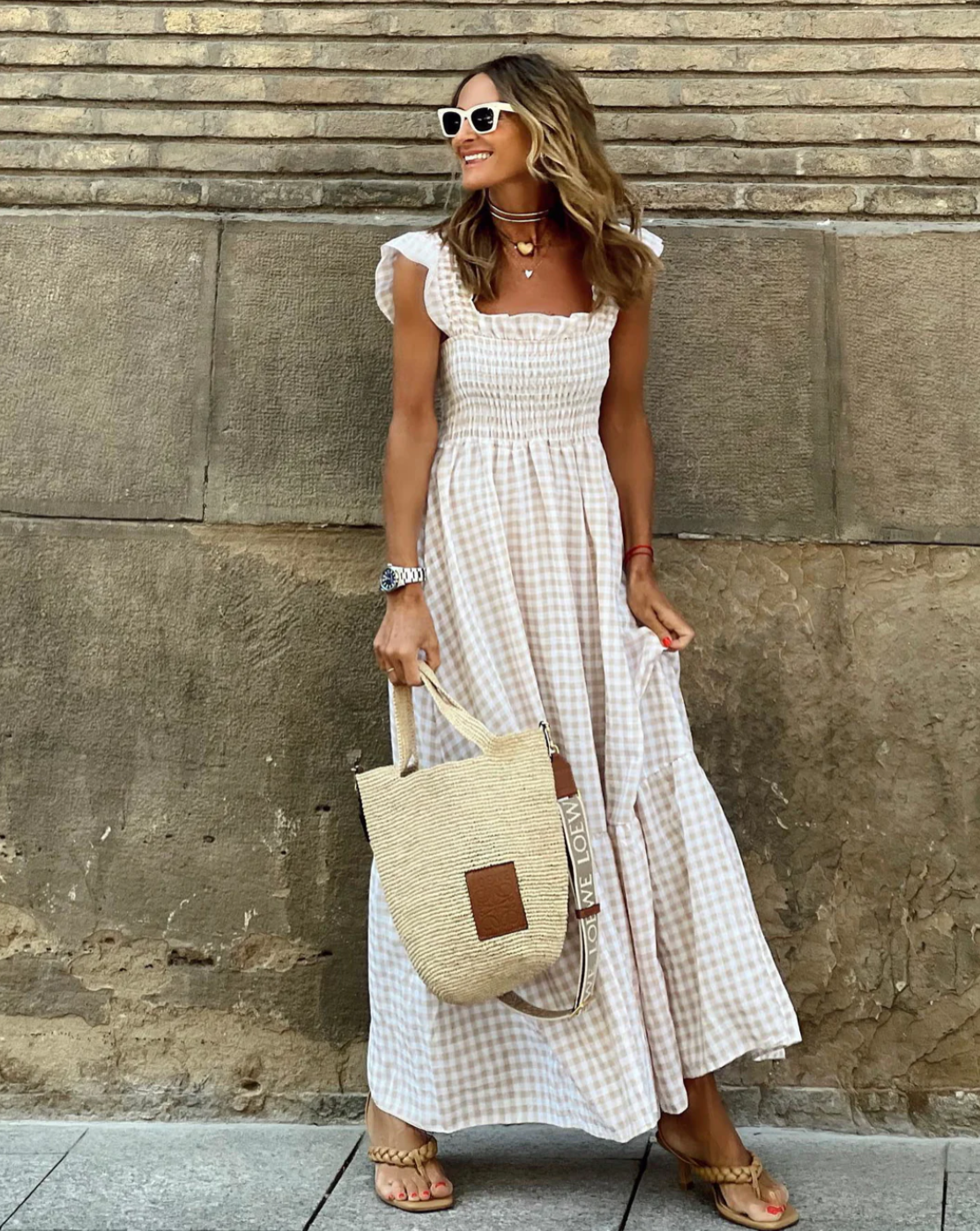 Women's Smocked Maxi Dress in Flowing Lightweight Fabric for Garden Parties and Relaxed Daytime Occasions | Koossa