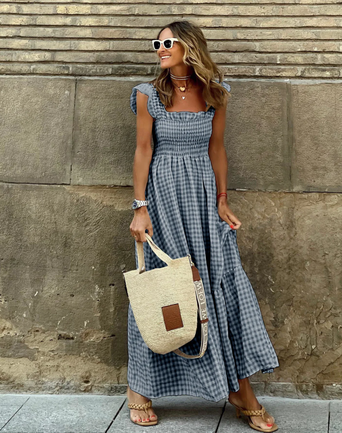 Women's Smocked Maxi Dress in Flowing Lightweight Fabric for Garden Parties and Relaxed Daytime Occasions | Koossa