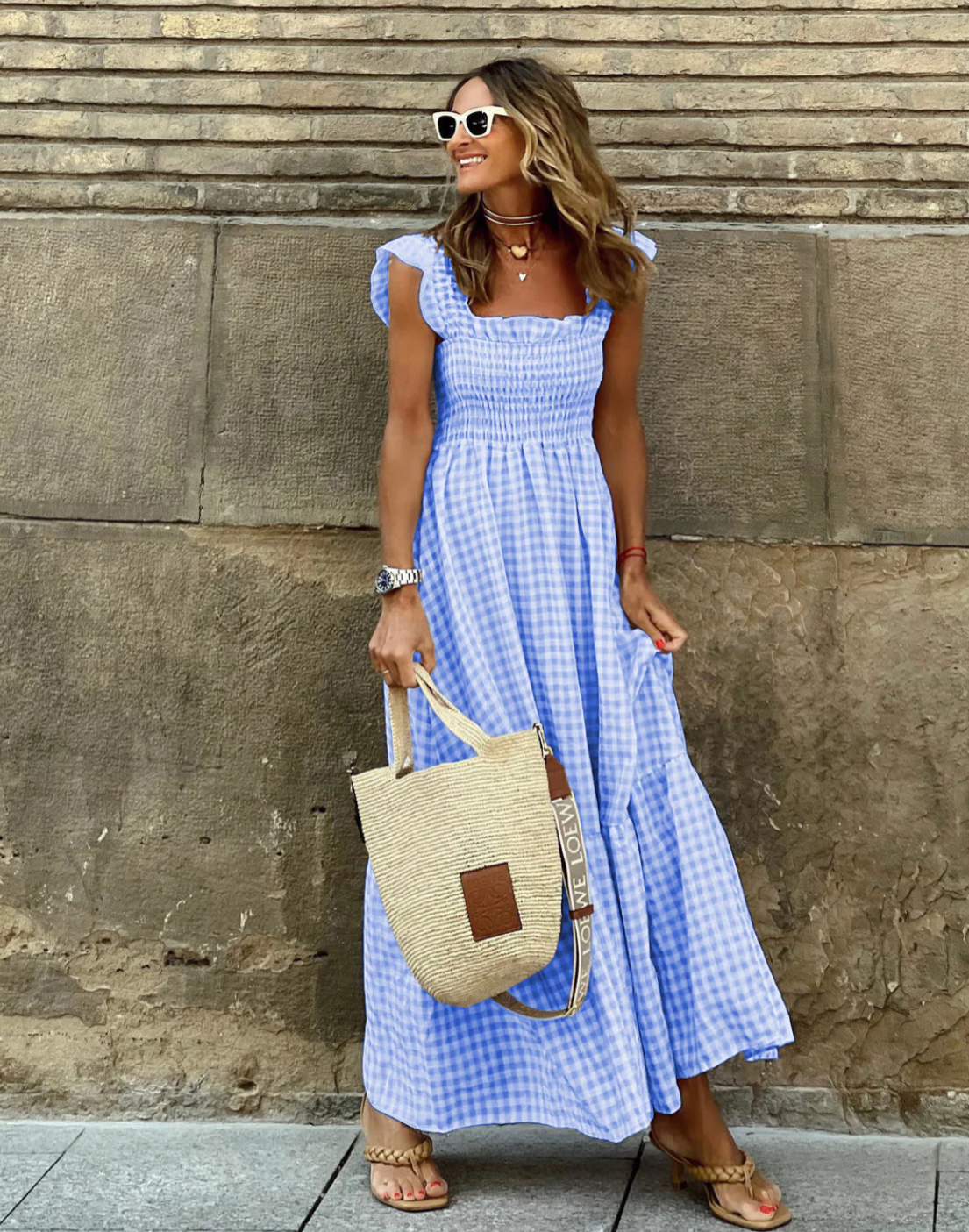 Women's Smocked Maxi Dress in Flowing Lightweight Fabric for Garden Parties and Relaxed Daytime Occasions | Koossa