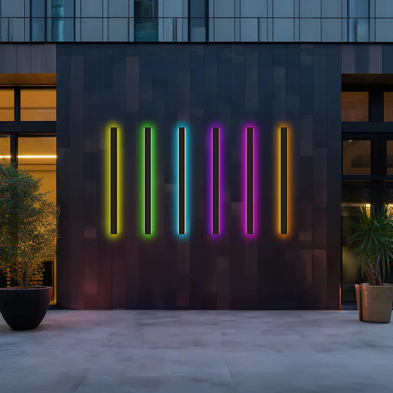 Applique murale LED extérieure verticale noire aluminium IP65 30–200 cm façade jardin allée éclairage moderne | Koossa