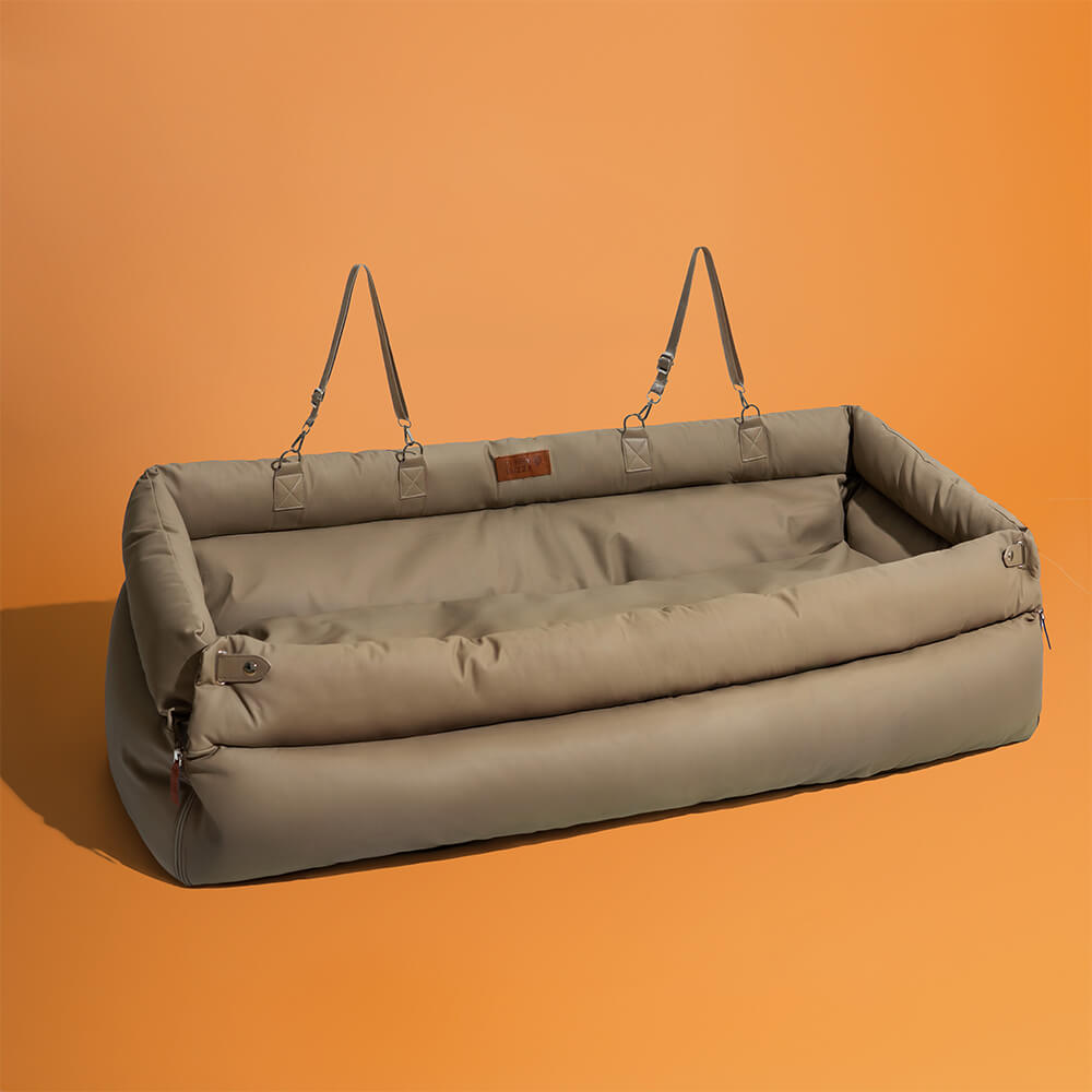 Dog Car Seat Booster Faux Leather Padded Small Medium Dogs 21.7x19.7x17.7 in Safety Leash Anti-Slip Travel Bed | Koossa