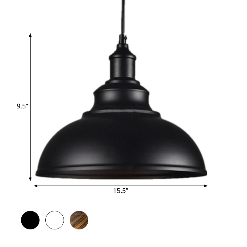 Industrial Metal Dome Pendant Light in Black, White or Rust – Farmhouse Bowl Hanging Ceiling Lamp for Kitchen Island & Dining Room | Lonoma