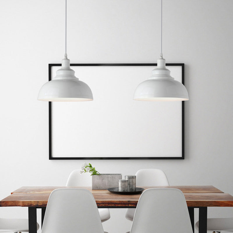 Industrial Metal Dome Pendant Light in Black, White or Rust – Farmhouse Bowl Hanging Ceiling Lamp for Kitchen Island & Dining Room | Lonoma