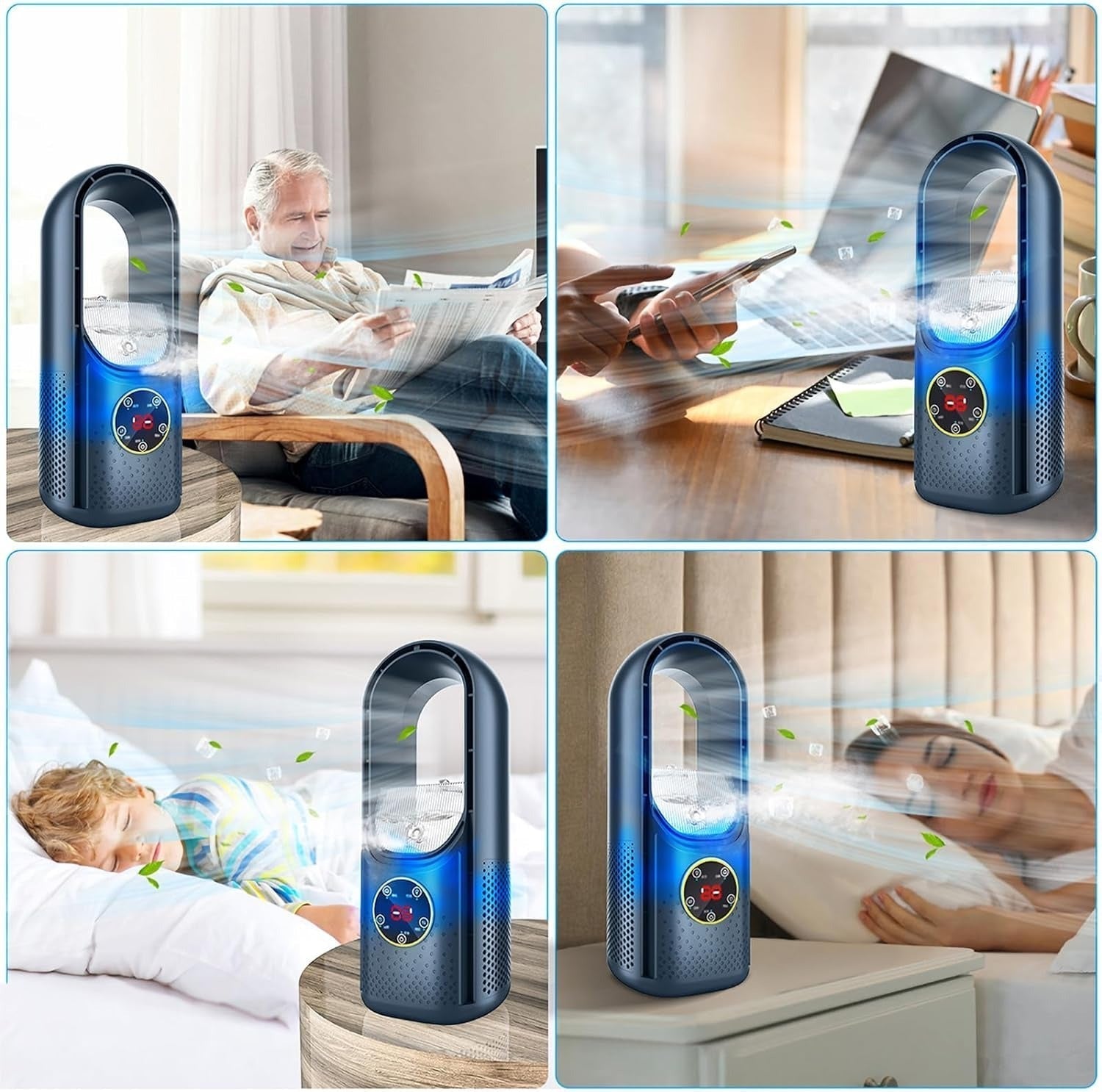 Refroidisseur d'air portable sans pales USB silencieux 6 vitesses 100 ml pour bureau et maison confort | Koossa