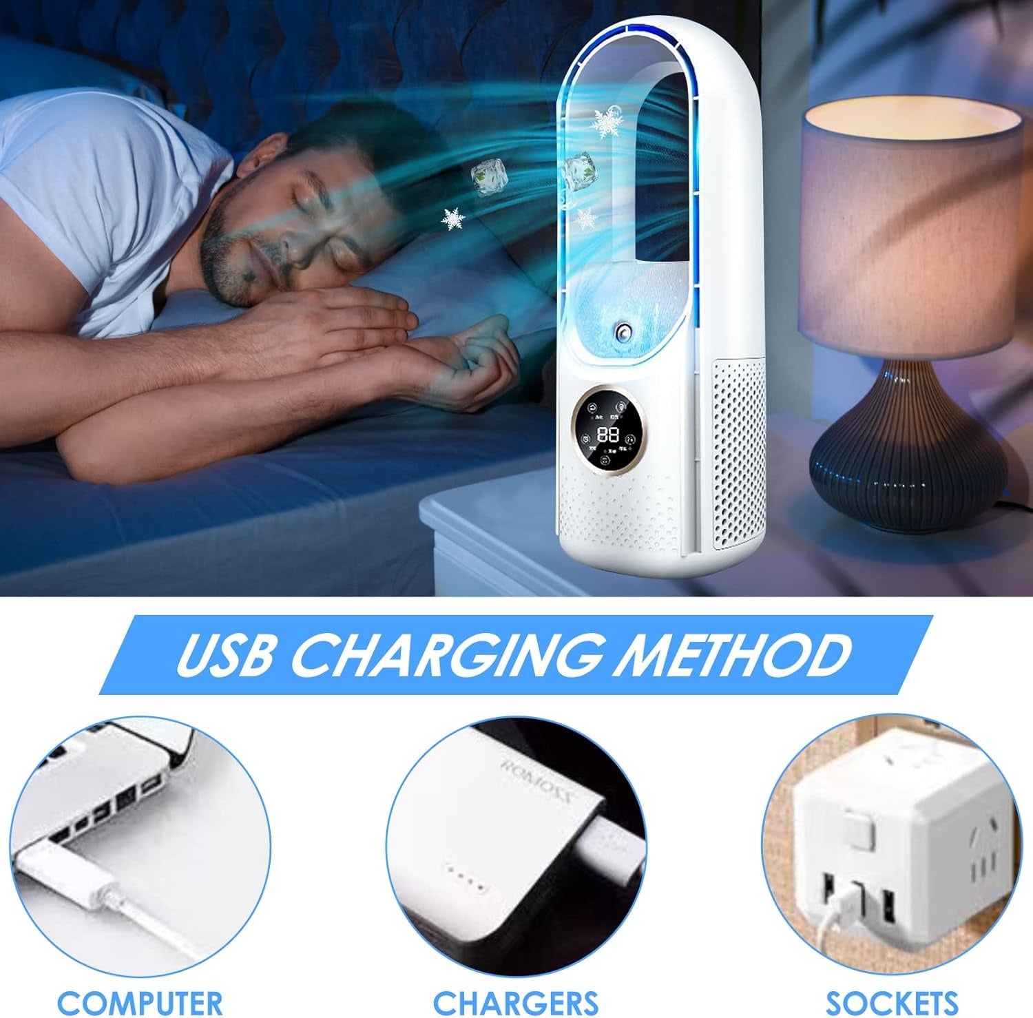 Refroidisseur d'air portable sans pales USB silencieux 6 vitesses 100 ml pour bureau et maison confort | Koossa