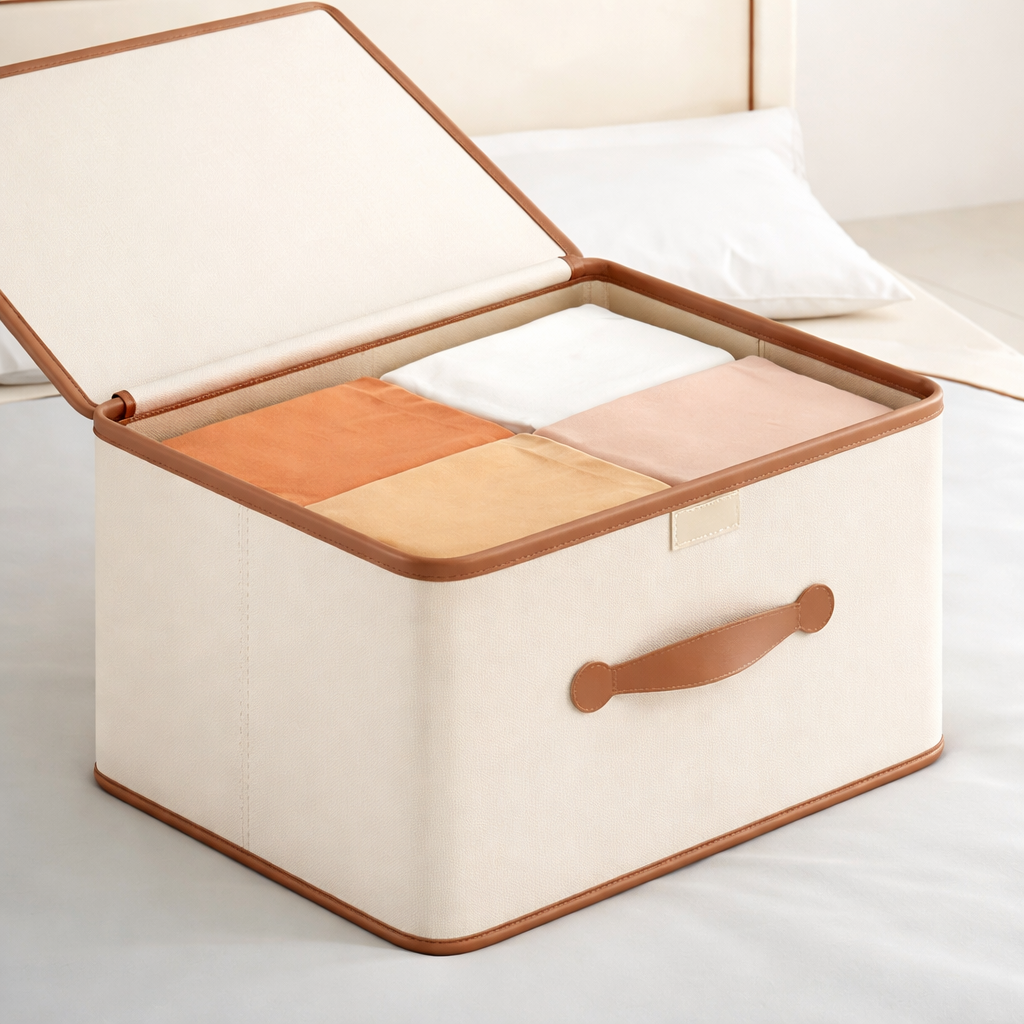 Collapsible Fabric Storage Bin with Lid and Handles for Closet Bedroom Organizer, Reinforced Oxford Cloth Box for Clothes Linens Toys | Lonoma