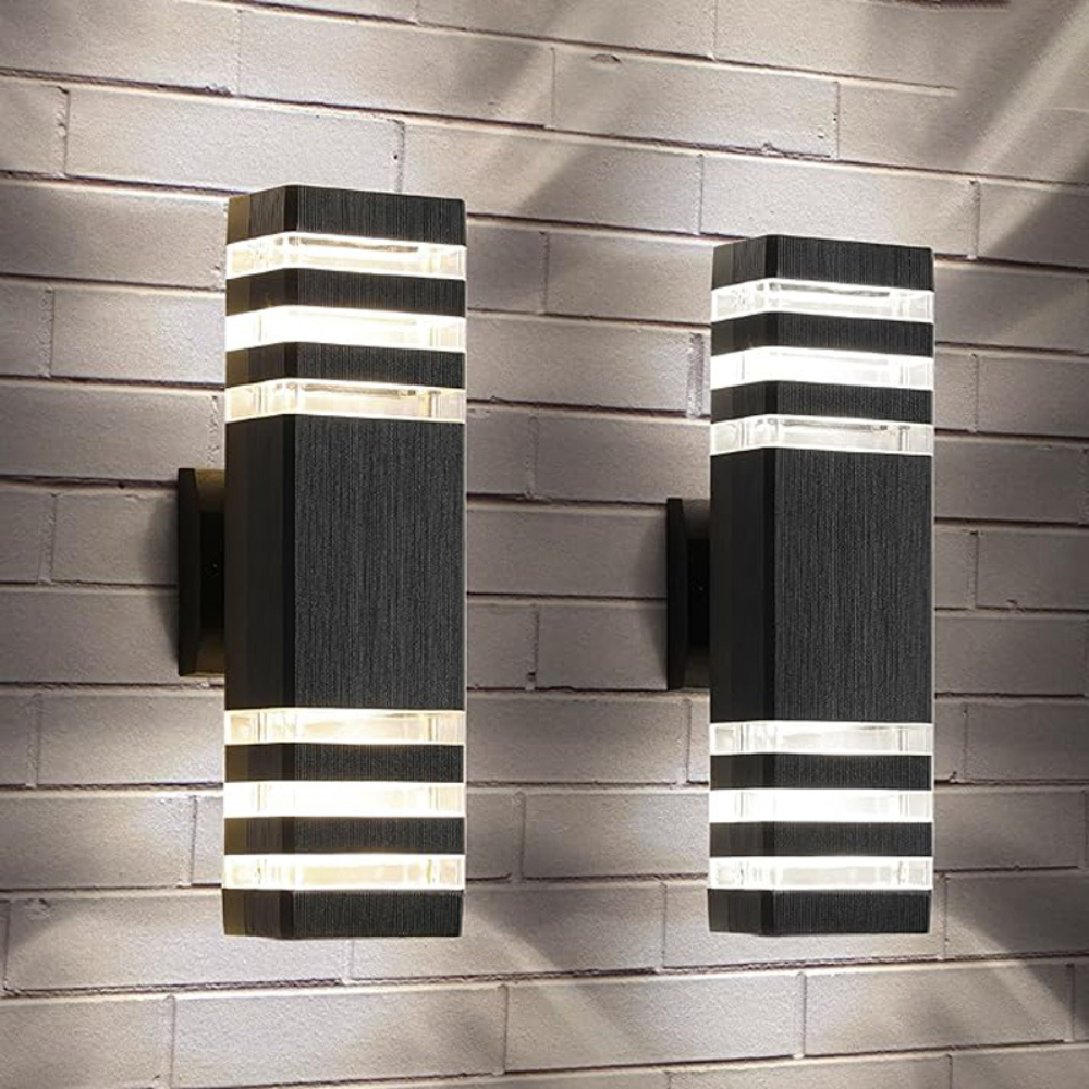 Applique murale extérieure double flux ascendant descendant IP65 culot E27 noire pour éclairage façade jardin | Koossa