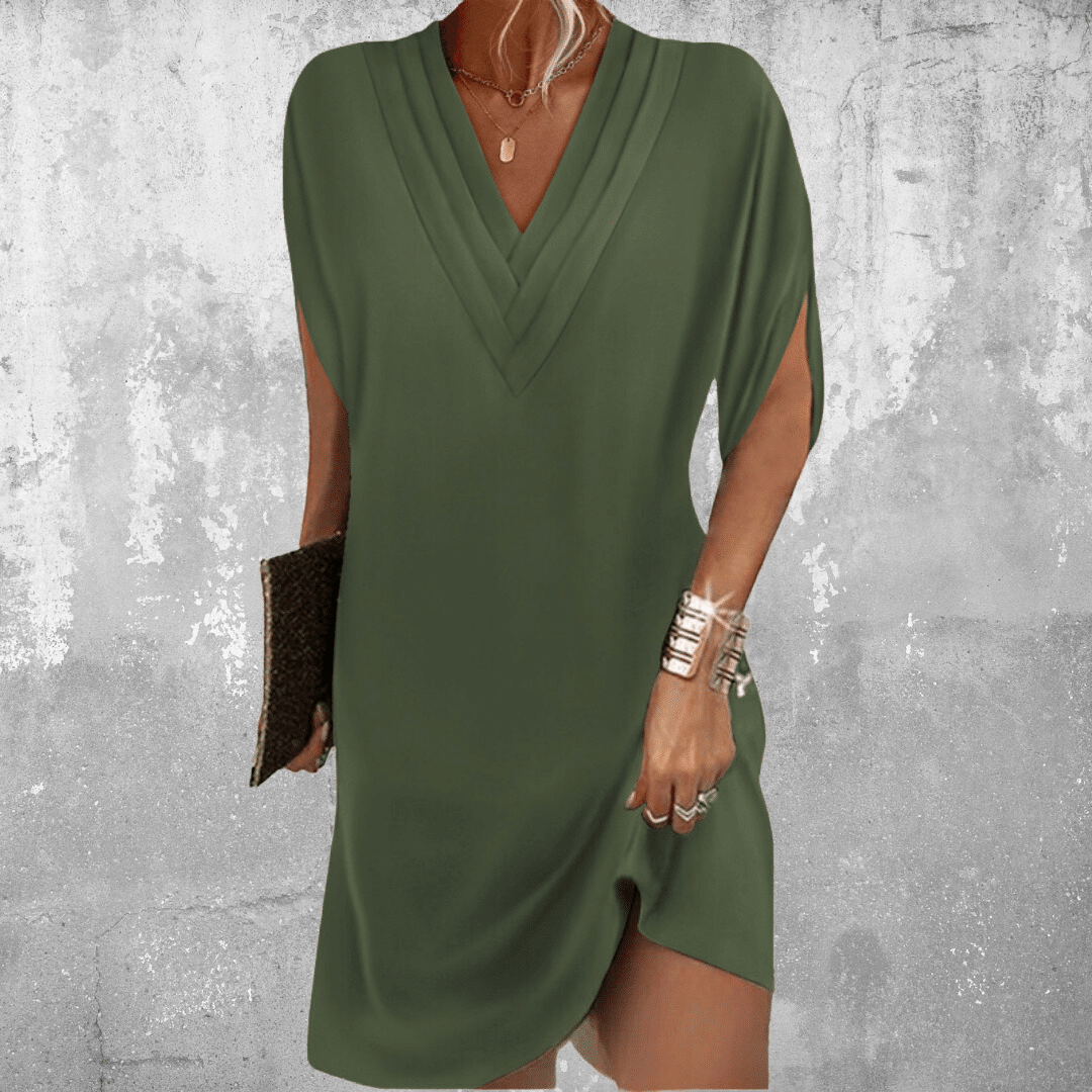 Relaxed V-Neck Mini Dress in Linen-Blend Jersey for Easy Summer Styling | Koossa