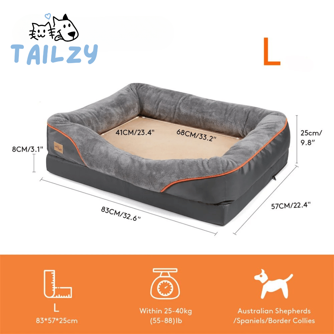 Orthopedic Dog Bed Nest Bolster Washable Grey Orange Large XL 2XL 3XL Joint Support Memory Foam Dog Sofa Bed Removable Cover | Koossa