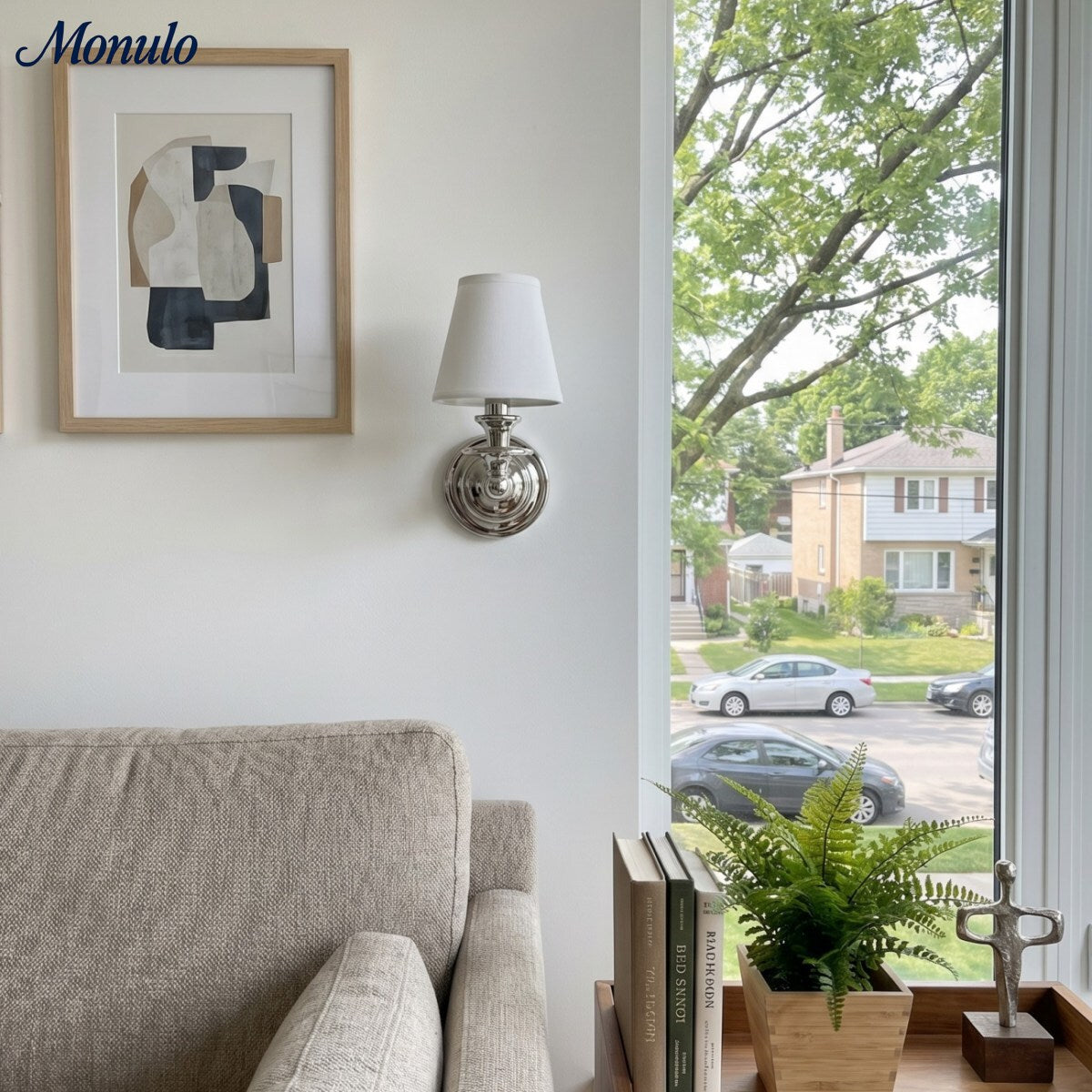 Adjustable Reading Wall Sconce with Fabric Shade & Gooseneck Arm – Wrought Iron Light for Bedroom, Living Room & Hallway | Lonoma