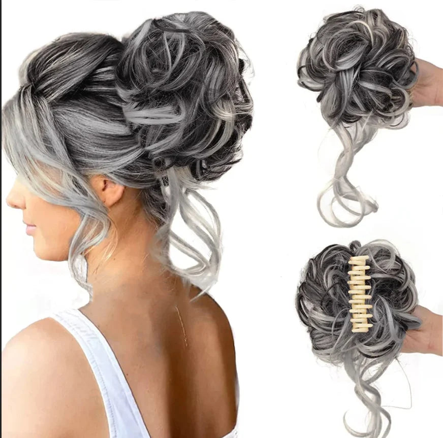 Clip-In Messy Bun Hair Extension, Curly Synthetic Updo Hairpiece for Women, Scrunchie Chignon for Everyday, Weddings & Parties | Lonoma