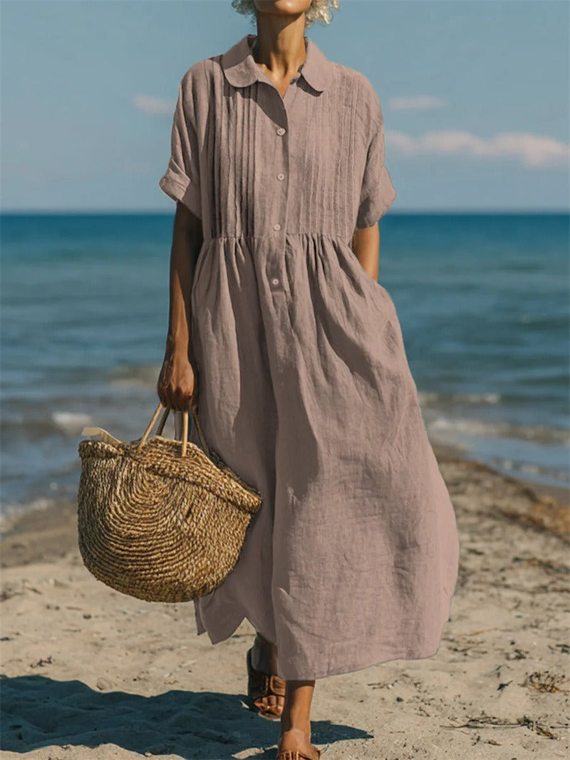Cotton Collared Shirt Dress with Button Front in Ten Classic Colours for Spring and Summer Occasions | Koossa