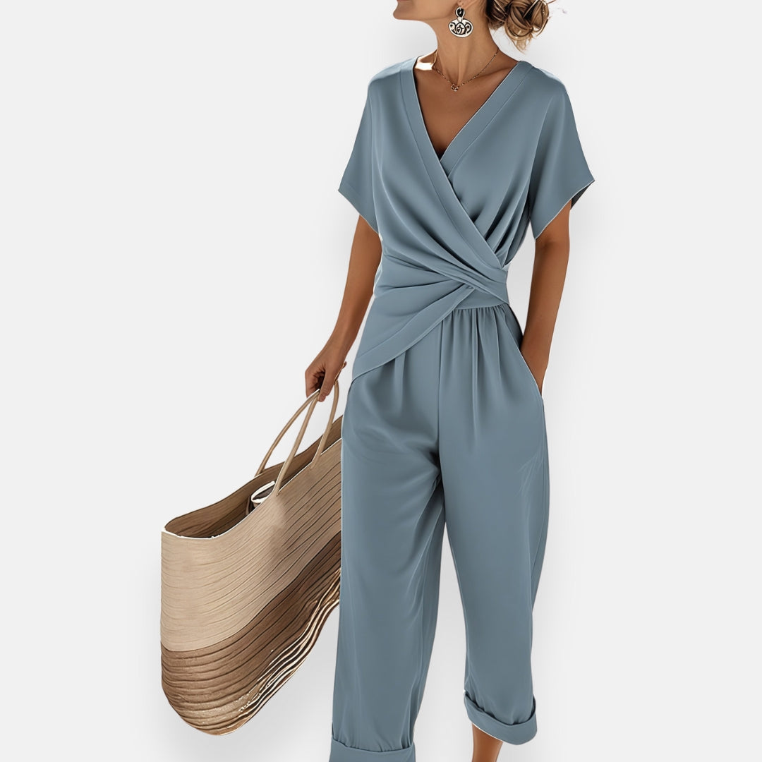 Women's Wrap Jumpsuit with Wide Leg Trousers — Elegant Summer Jumpsuit for Everyday Wear & Casual Occasions | Koossa