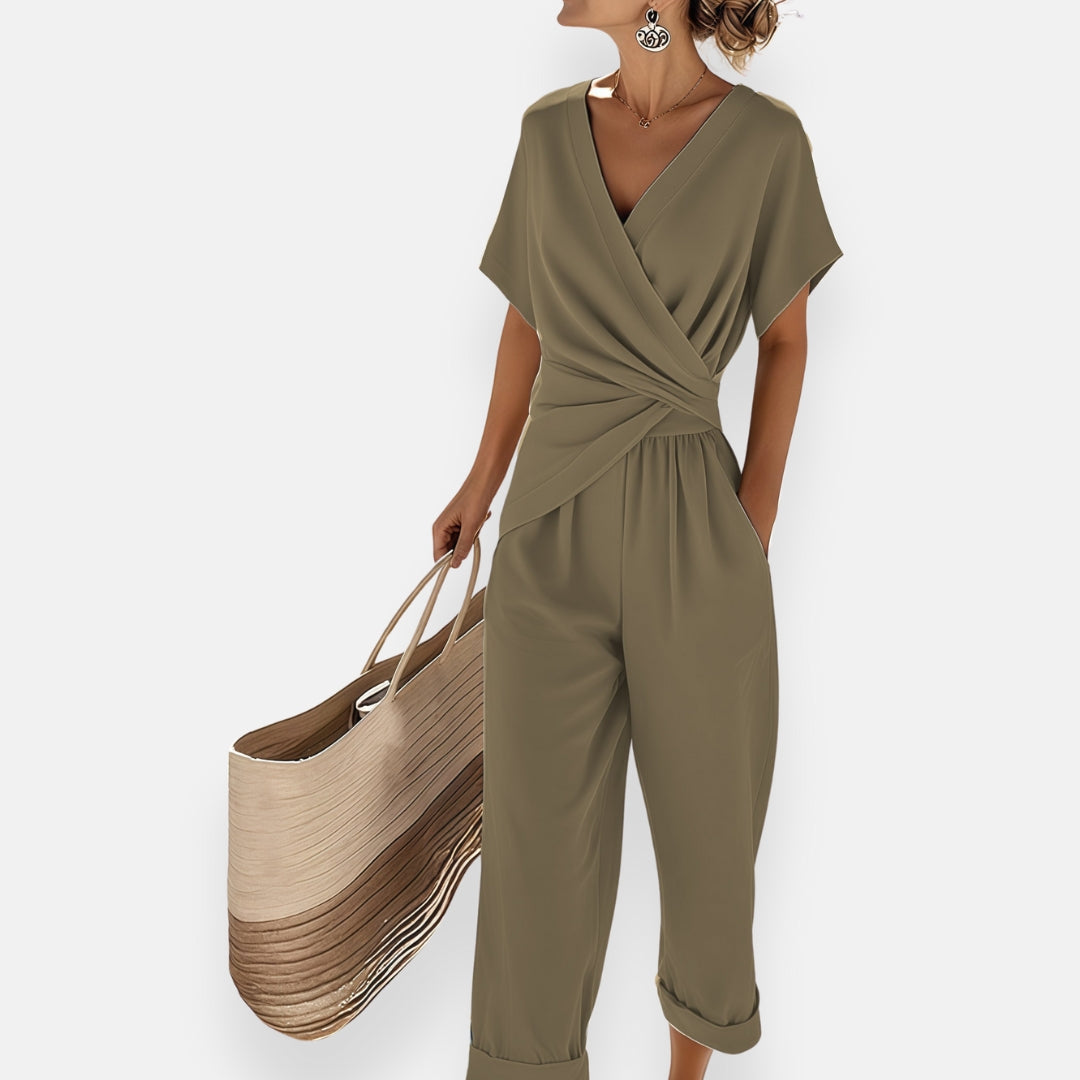 Women's Wrap Jumpsuit with Wide Leg Trousers — Elegant Summer Jumpsuit for Everyday Wear & Casual Occasions | Koossa