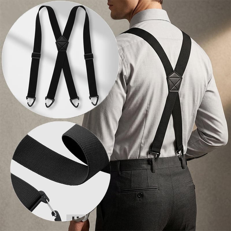 X-Back Suspenders with 4 Clips, Adjustable Elastic Belt Alternative, Non-Slip Grip for Work, Weddings and Everyday Wear | Lonoma