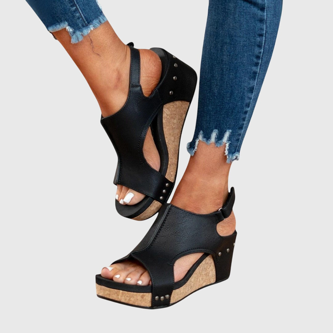 Women's Open-Toe Platform Sandals in Soft Leather | Supportive Elevated Sole for Everyday Comfort and Warm-Weather Style | Koossa