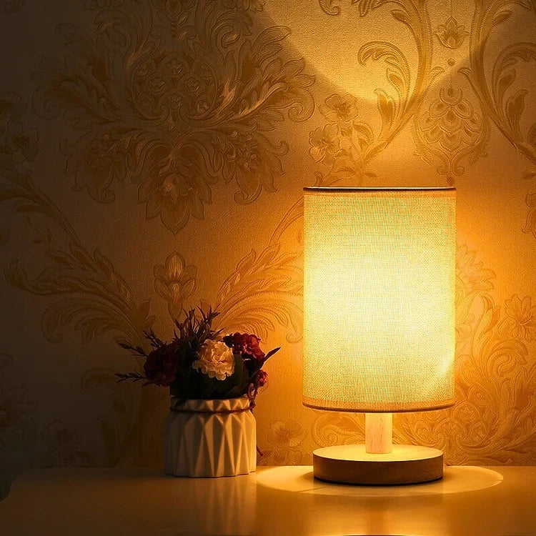 Bamboo & Linen Table Lamp, Dimmable LED Touch Bedside Lamp, 3 Color Temperatures, USB Powered Nightstand Desk Light, Scandinavian | Lonoma