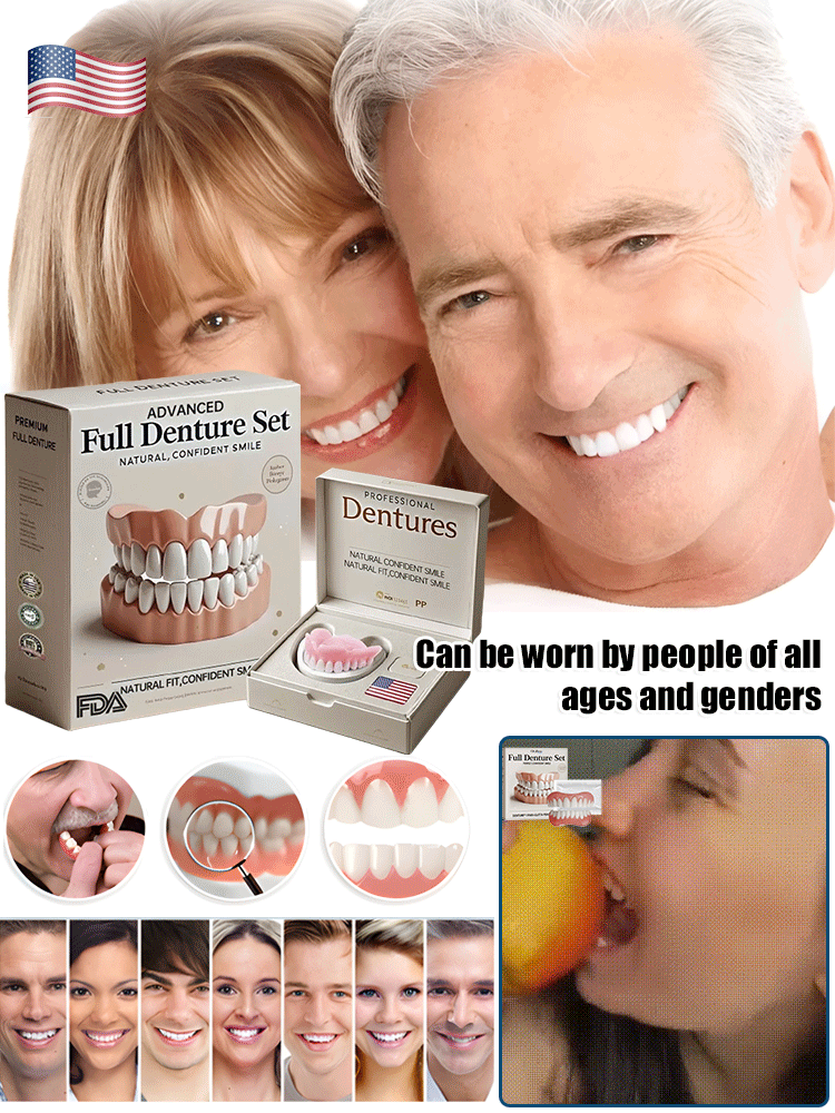 Moldable Cosmetic Denture Set Upper & Lower, Natural White Temporary Teeth, Heat-Fit Smile Cover for Photos and Events | Lonoma