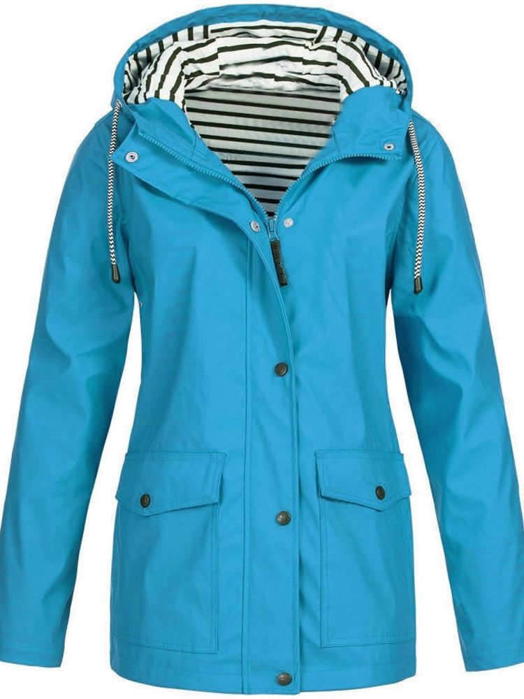 Hooded Rain Jacket Women Water Resistant Windproof Long Coat Lightweight Shell with Zipper Closure for Commuting Travel Everyday Wear | Lonoma