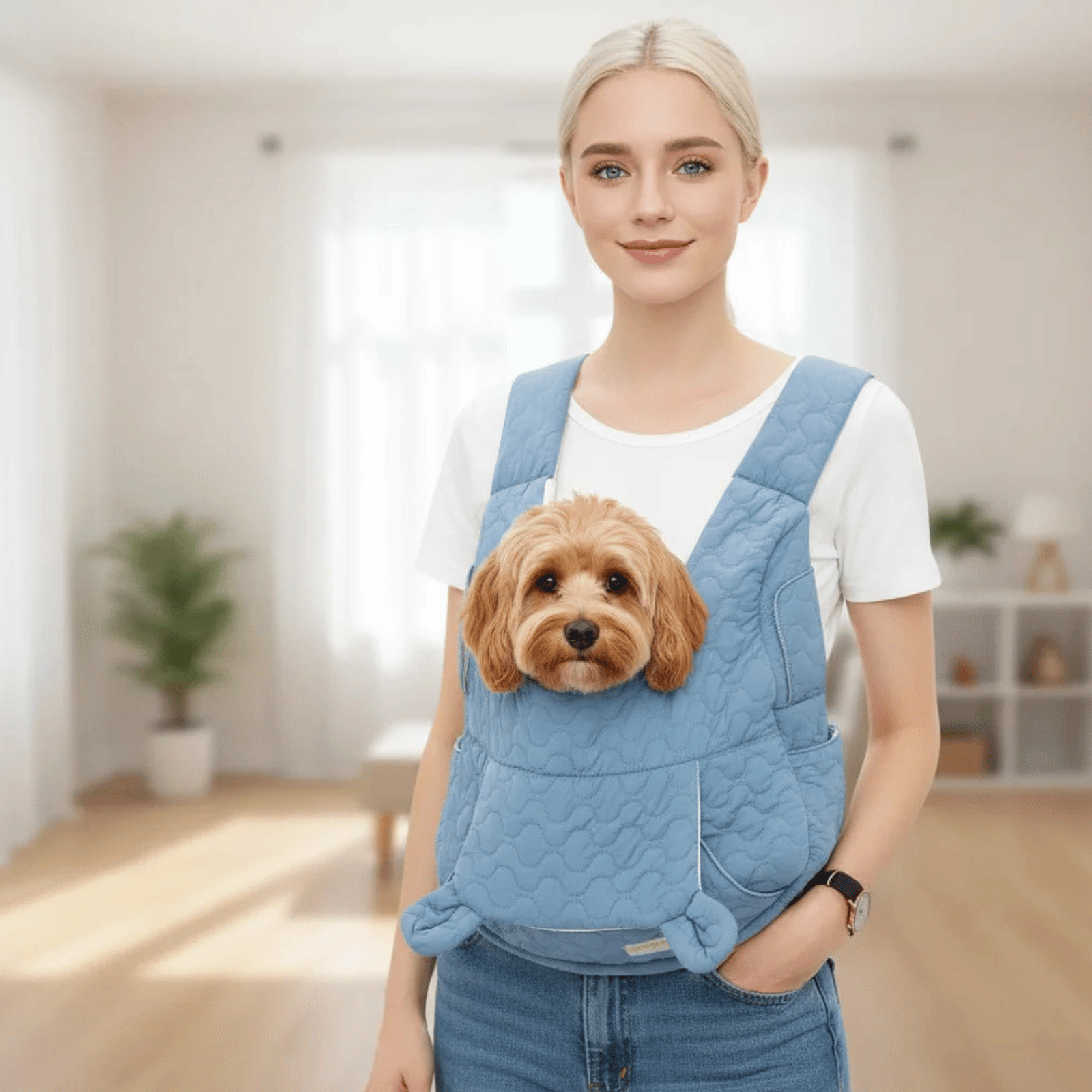 Dog Sling Carrier Quilted Front Pouch Small Pet Bag Hands-Free Shoulder Strap Travel | Koossa