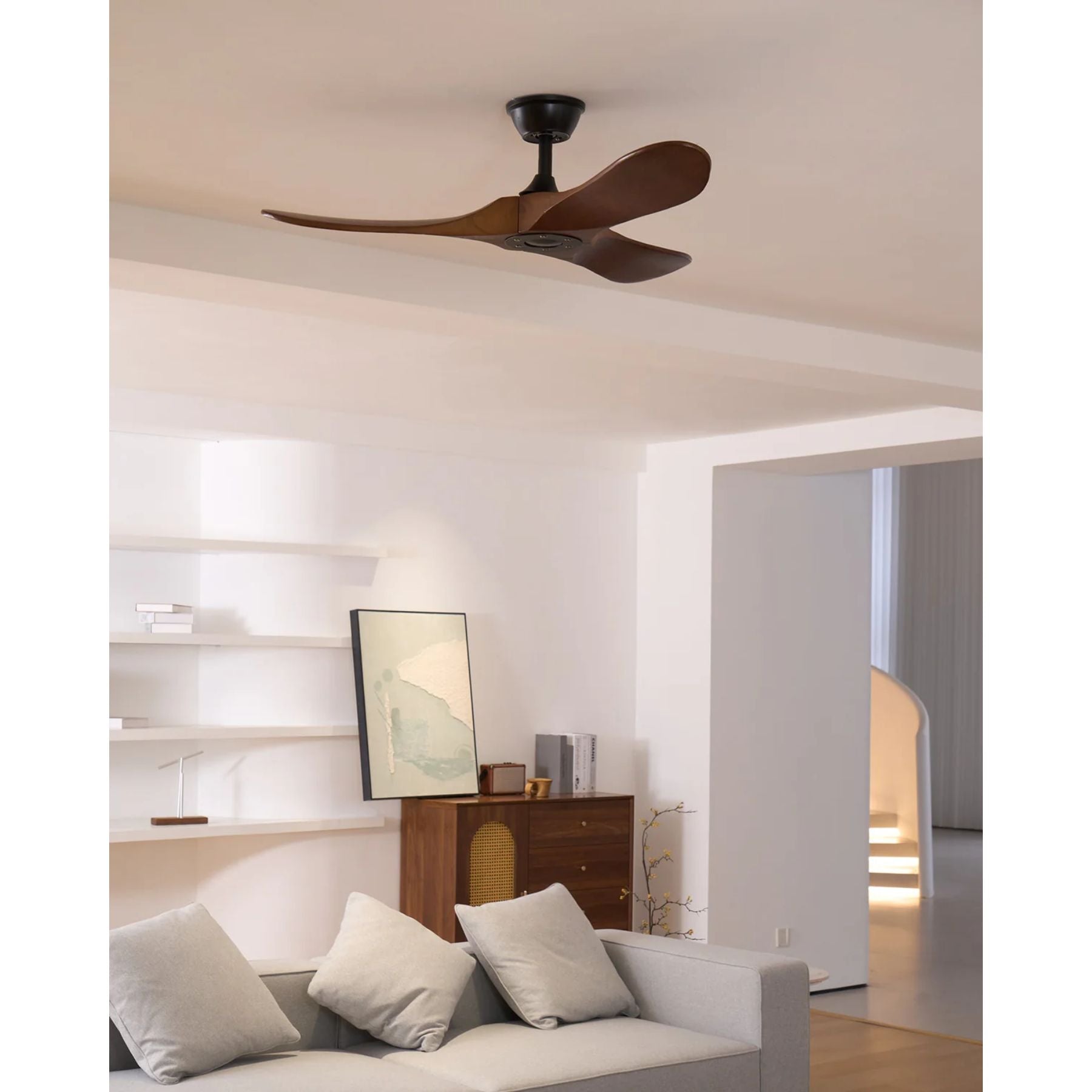 Ventilateur de Plafond Bois Naturel 6 Vitesses Silencieux Design Moderne Salon Chambre Circulation Air | Koossa