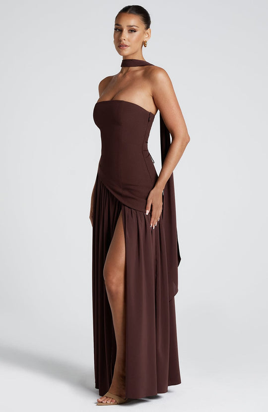 Women's Backless Maxi Dress with Delicate Straps — Elegant Evening Dress for Summer Occasions & Special Events | Koossa