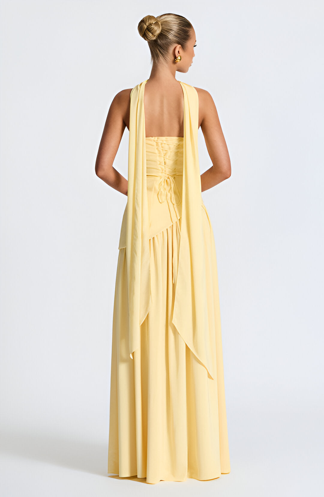Women's Backless Maxi Dress with Delicate Straps — Elegant Evening Dress for Summer Occasions & Special Events | Koossa